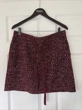 LOFT Maroon Boucle Drawstring Mini Skirt